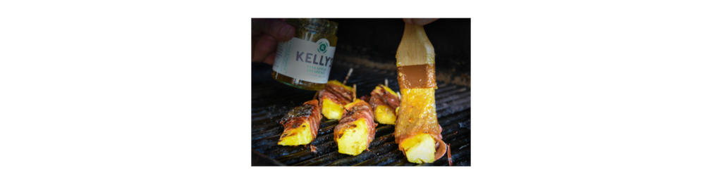 PROSCIUTTO-WRAPPED PINEAPPLE WITH KELLY’S PINEAPPLE JALAPENO PEPPER JELLY