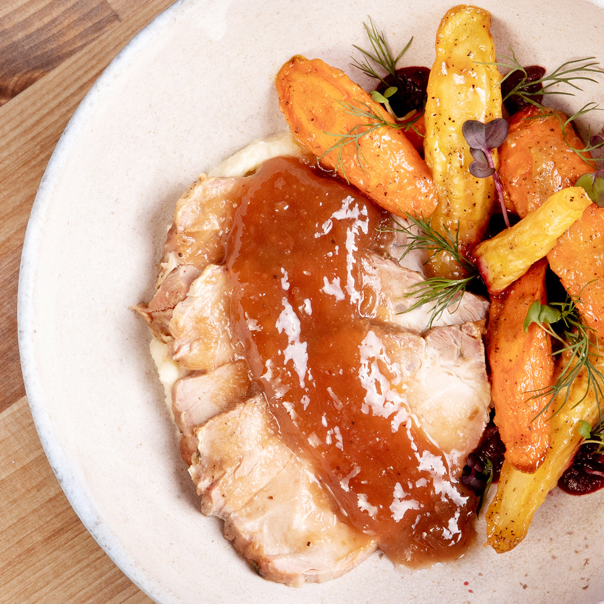 Roast Pork with Rhubarb Dandelion Glaze