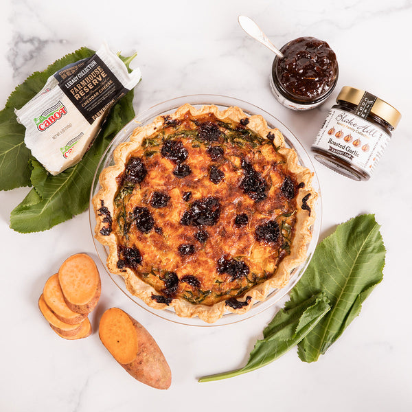 Roasted Garlic, Sweet Potato & Horseradish Quiche
