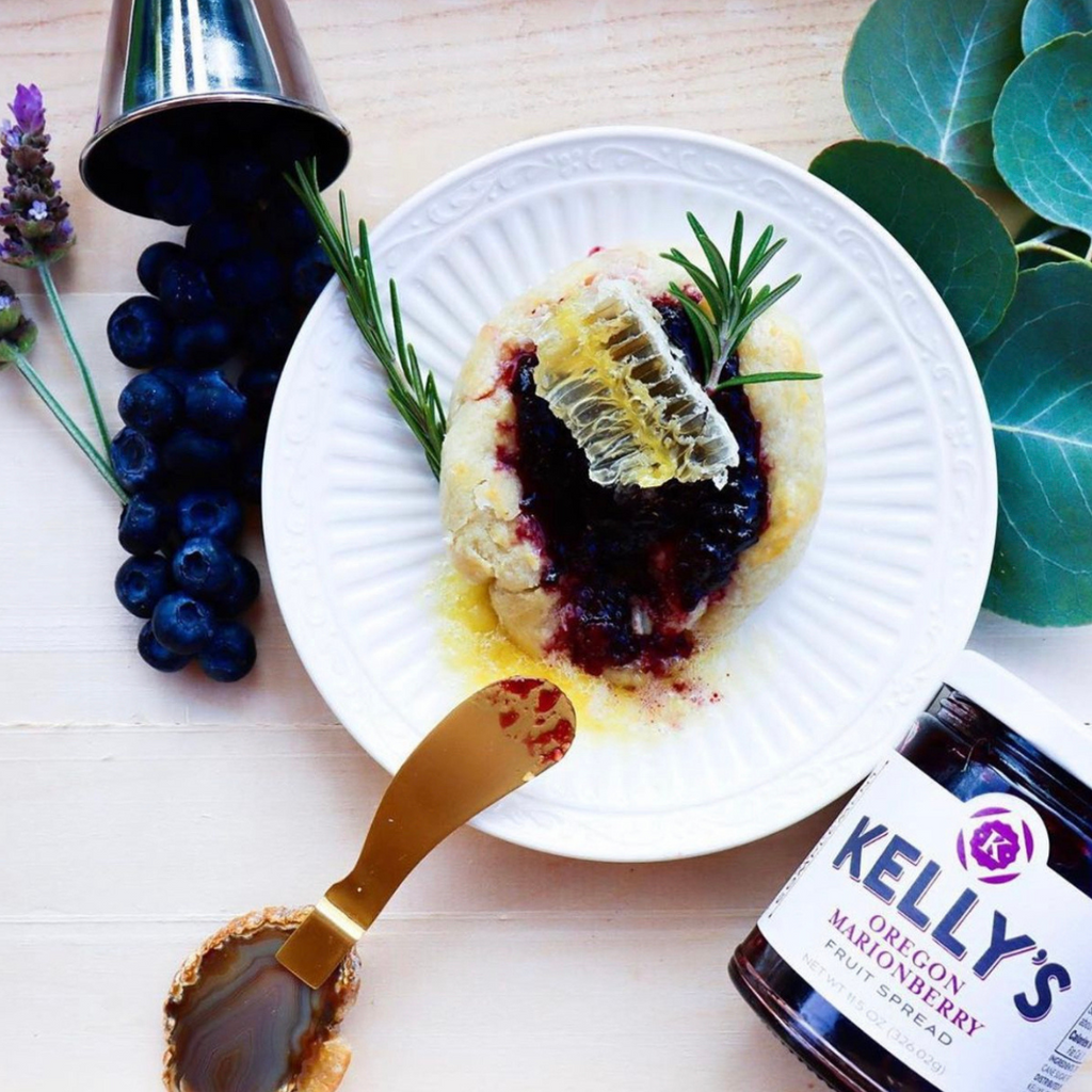 BRIE WITH HONEYCOMB AND MARIONBERRY FRUIT SPREAD